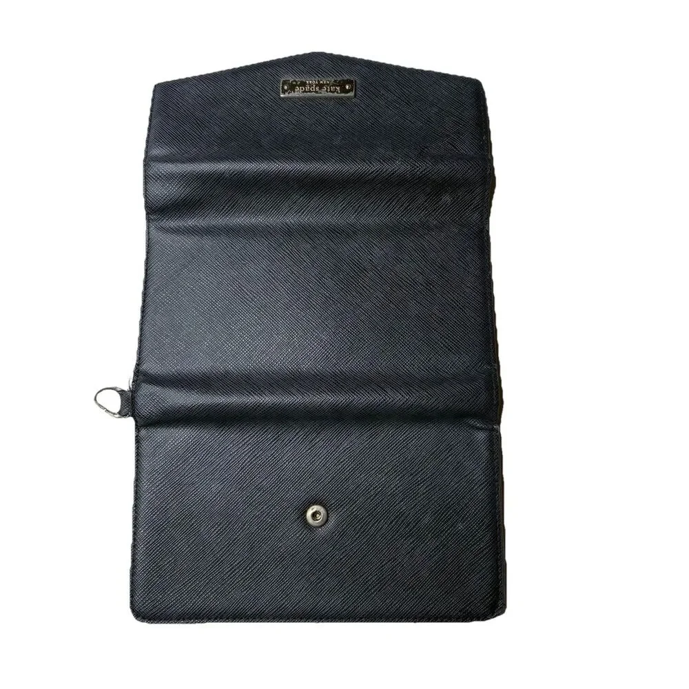 Kate Spade Deep Trifold Wallet / Wristlet Black Leather With Phone Holder